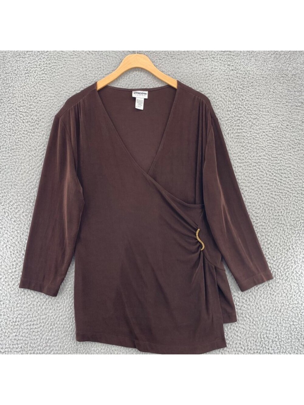 Chicos Top Womens 2 US Large Brown Travelers Stretch Knit Asymmetric Long Sleeve